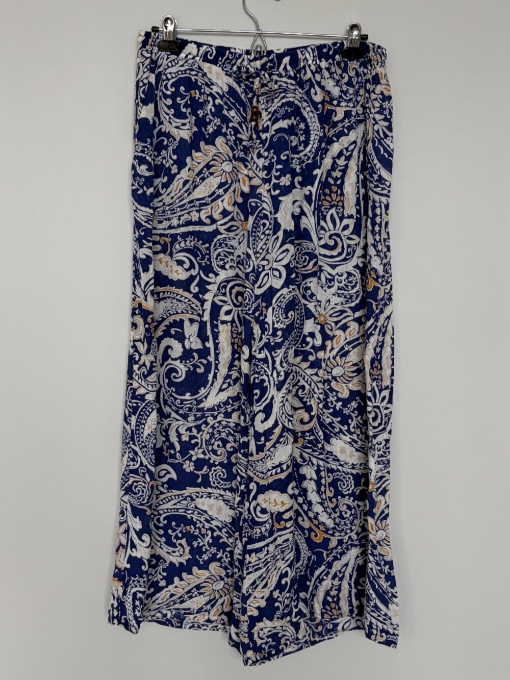 Nicole Miller Blue/White Paisley Wide Leg Pant L